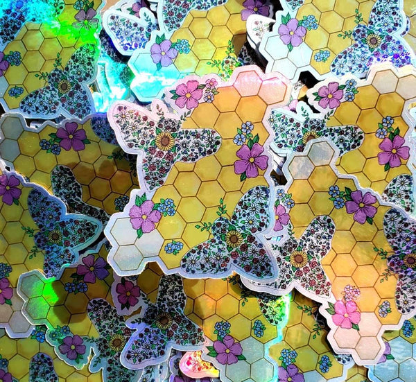 Holo Bees and Honeycomb Sticker