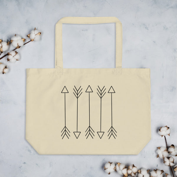 Arrows in Black Large organic tote bag