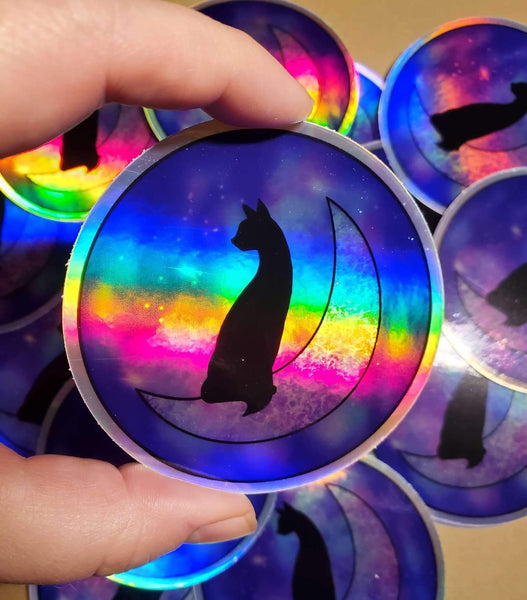 Holographic Moon Kitty Sticker
