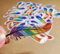 Rainbow Feather Sticker on Clear