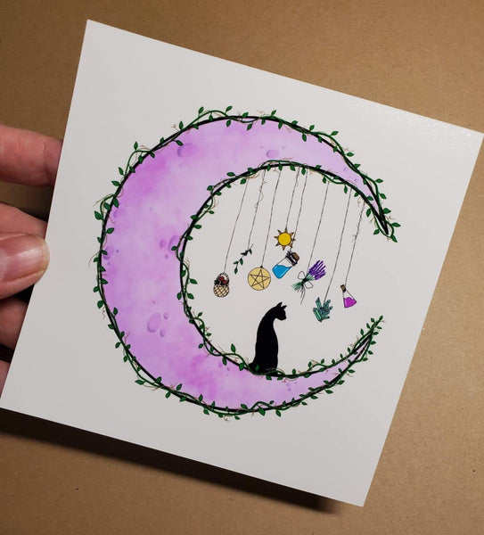 Witchy Cat Moon Art Print