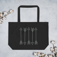 Arrows in White Large organic tote bag
